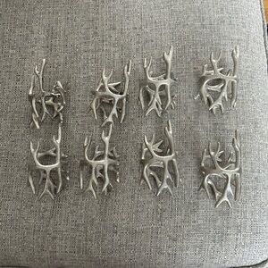 Pier 1 -Antler Napkin Rings Silver Metal Aluminum Wrapped Branch Rustic Set Of 8